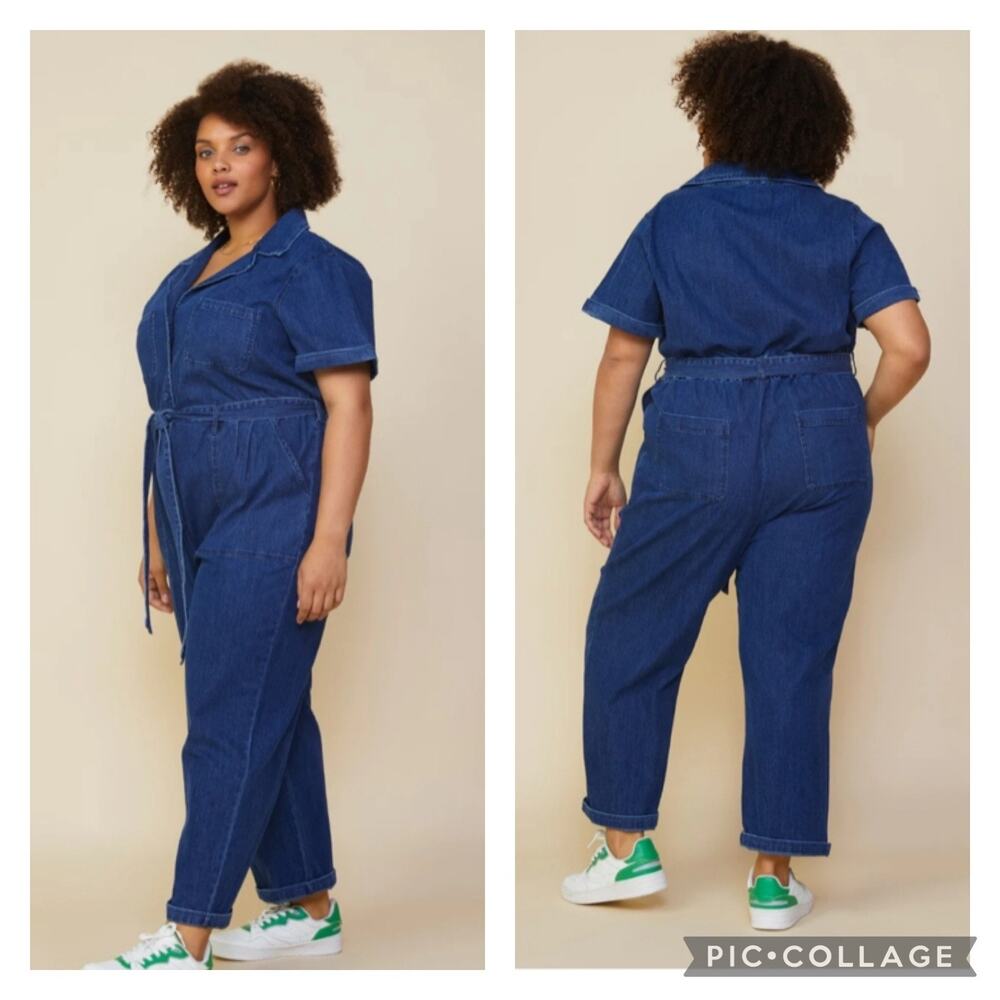 Skies Are Blue Curvy Denim Utility Jumpsuit Plus Size 3X - Picture 9 of 9